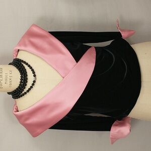 Fun Party Top Black Stretch Velvet with Pink Satin Flirty & Comfortable Vintage